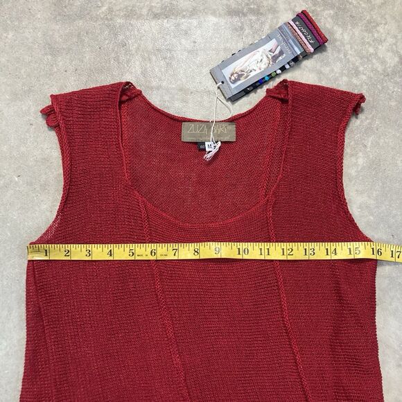 Zuza Bart Shirt Womens Medium Linen Tank Top Clear Red Beachy‎ Resort Basic - Picture 2 of 12